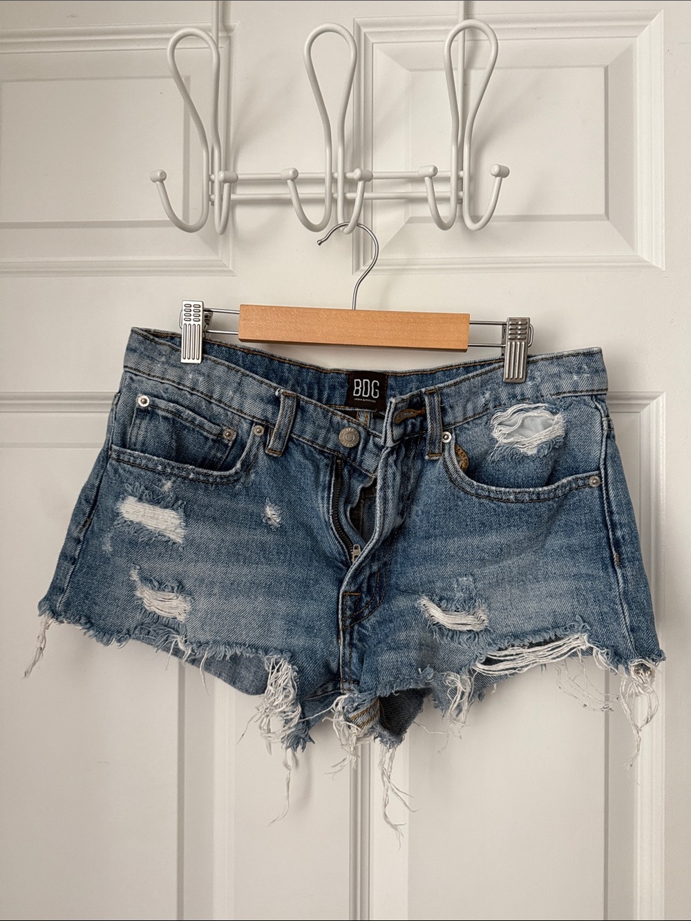 BDG Frayed Distressed Denim Cutoff Shorts - Blue Wash